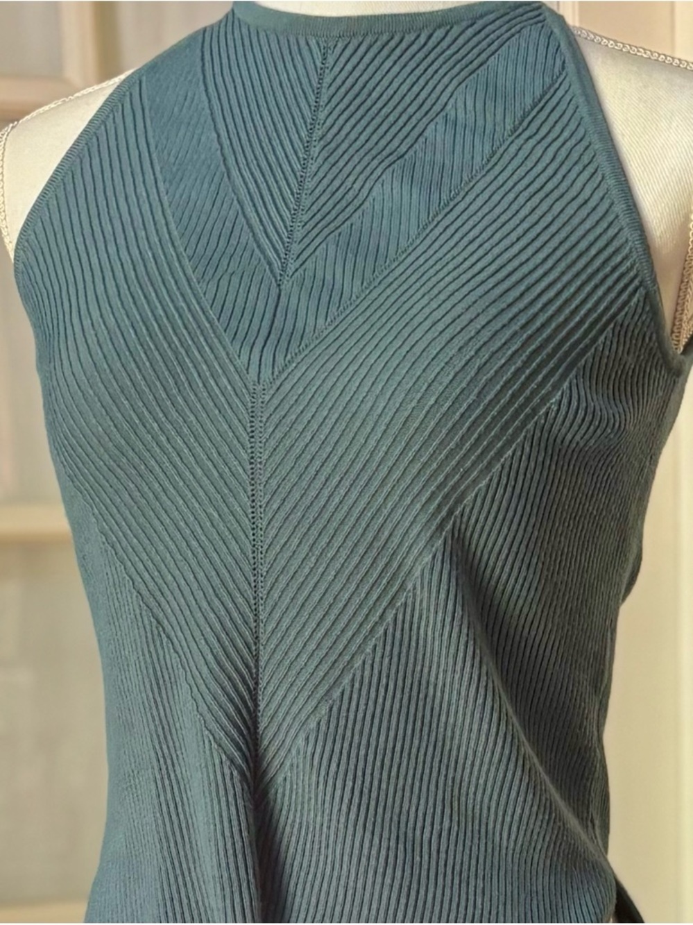 Anthro Ribbed Knit Tank Teal Chevron Sleeveless Top XS Petite